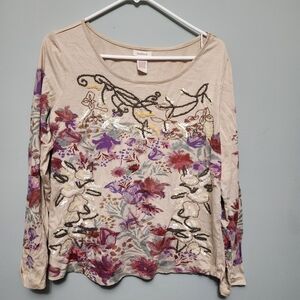 Sundance Cream and Purple Floral Long Sleeve Top